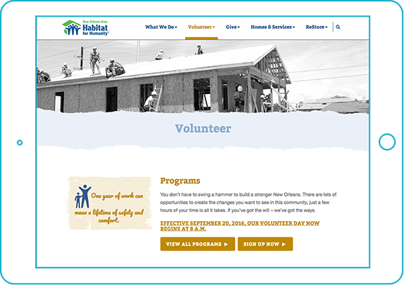 Habitat for Humanity Volunteer screenshot page